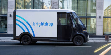 The first electric delivery trucks came off the assembly lines at BrightDrop's new facility in Canada