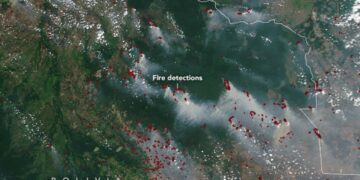NASA Earth Observatory image of wildfires in Bolivia